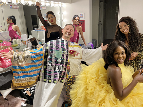 Matt Allen visits his castmates backstage. Photo by Jeffrey Bateman.