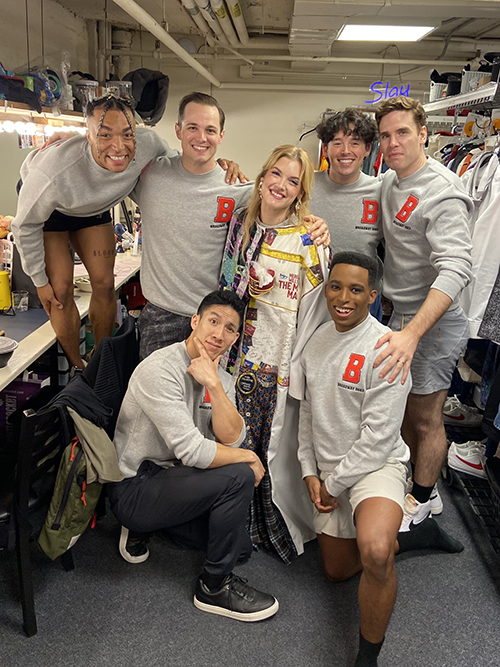 Jonalyn Saxer visits her castmates backstage. Photo by Jeffrey Bateman.